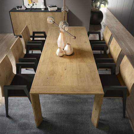Plano cenital de la Mesa extensible Dexter de BoCubi, rectangular y con gran espacio