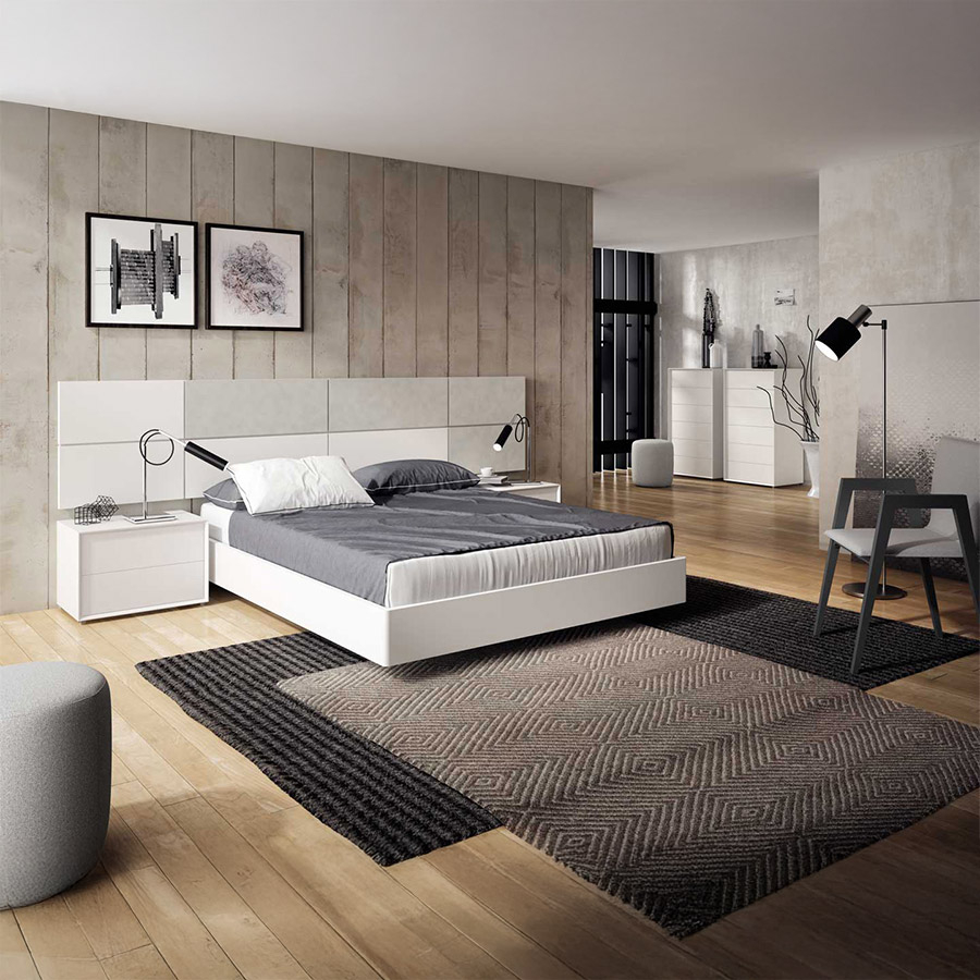 Vista en ambiente del Dormitorio Classic 03 de BoCubi, fabricado en DM lacado y porcelánico