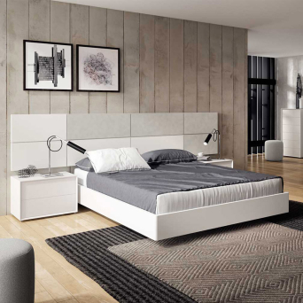 Dormitorio Classic 03 de BoCubi, con cabezal corrido fabricado en DM lacado y porcelánico