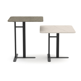 Mesa auxiliar Turm, de Loyra, con estructura en forma de T de 60cm y tapa porcelánica. 2