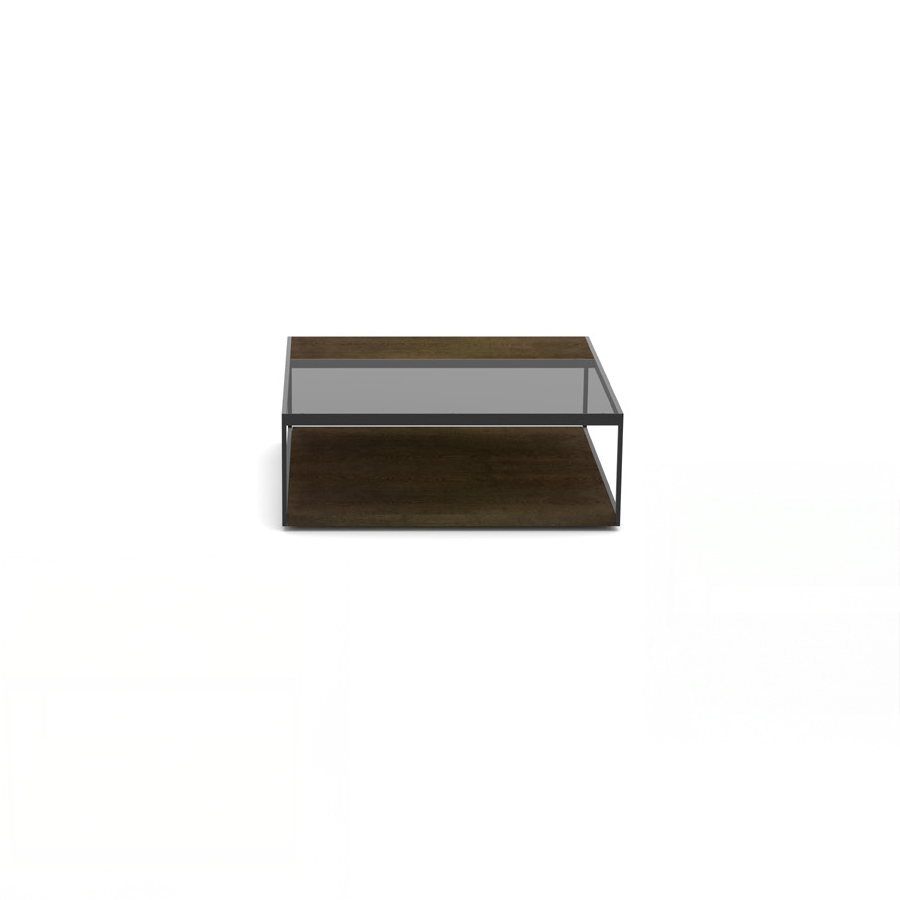 Mesa auxiliar Nia de Loyra, con base en nogal y tapa en nogal y cristal