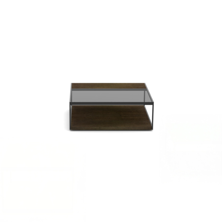Mesa auxiliar Nia de Loyra, con base en nogal y tapa en nogal y cristal