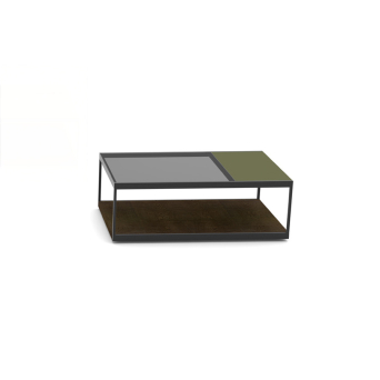 Mesa auxiliar Nia de Loyra, con base en laca mate y tapa en laca mate y cristal 2