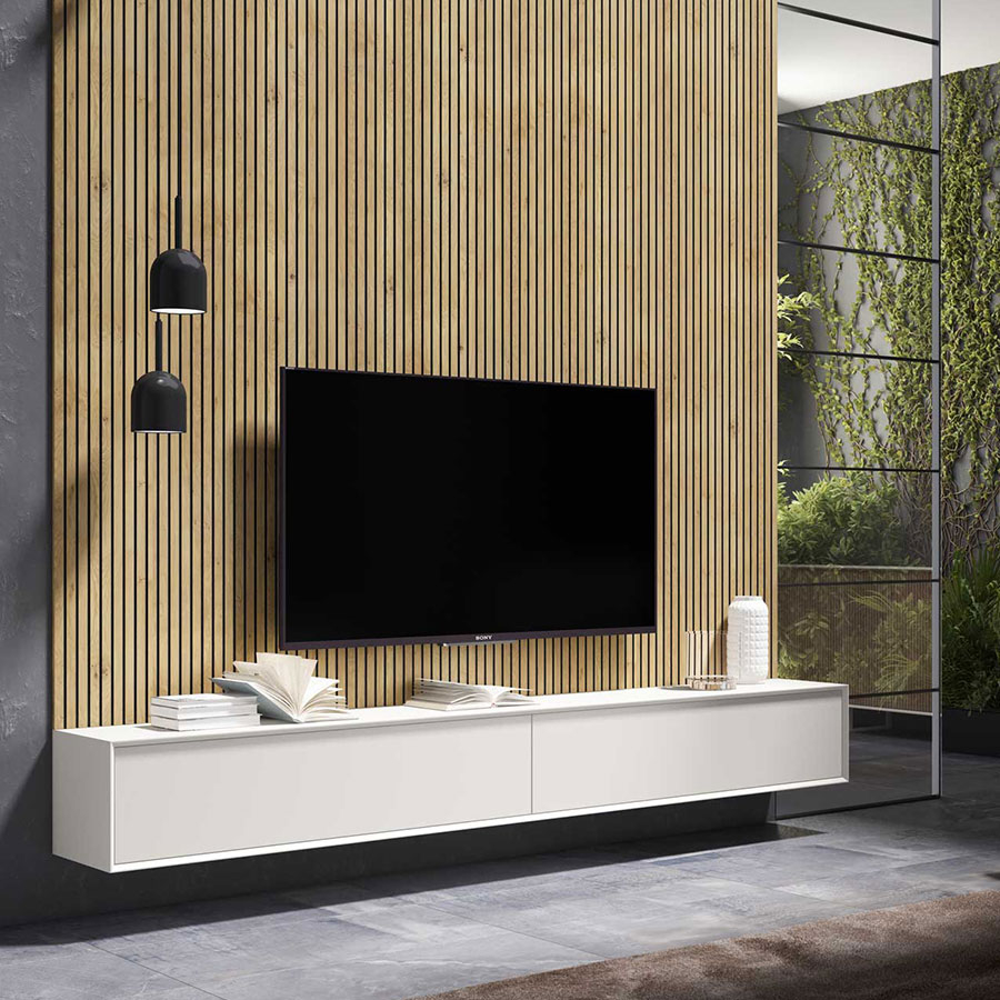 Salón ID01 de BoCubi, con dos módulos horizontales con puerta abatible