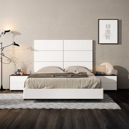 Vista en ambiente del Dormitorio Classic 04 de BoCubi, de estilo moderno y con cabezal vertical con diseño de cuadros