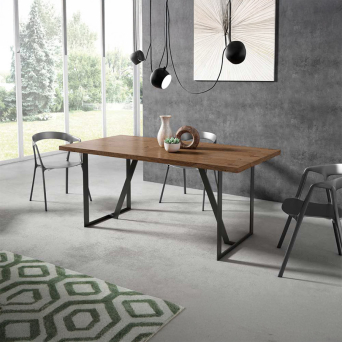 Mesa de comedor ID22 de BoCubi, en chapa de roble natural y patas metálicas 2