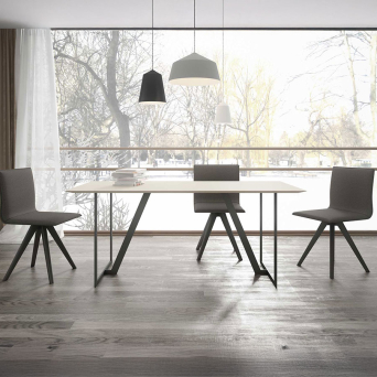 Mesa de comedor fija Nash de BoCubi, tapa lacada y canto biselado 2