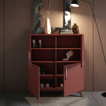 Detalle del interior del Zapatero Van de BoCubi, puertas batientes y estantes interiores