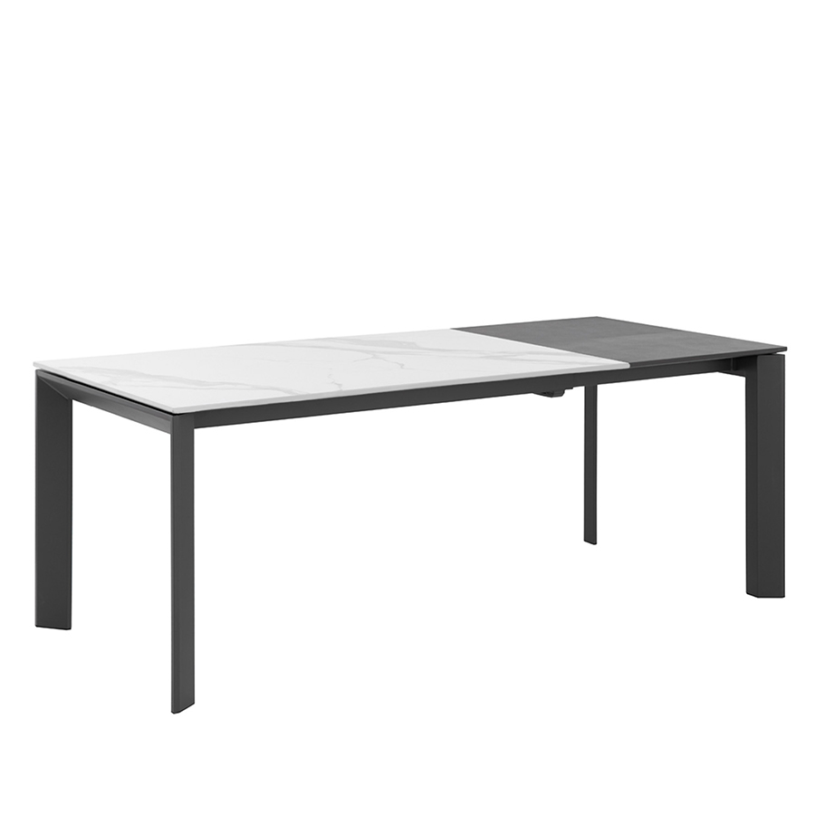 Mesa ext. Lisa de Somcasa, en versión extensible, con estructura de metal en negro y tapa Mármol