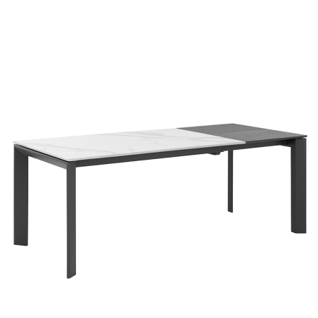 Mesa ext. Lisa de Somcasa, en versión extensible, con estructura de metal en negro y tapa Mármol
