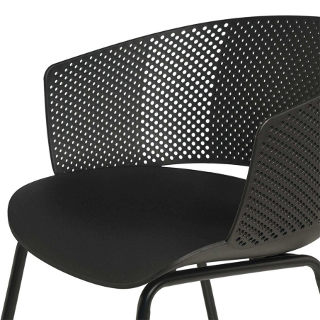 Silla Noelle de Somcasa en acabado negro y vista detalle del asiento.