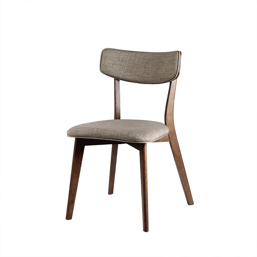 Silla Anais de Somcasa en acabado nogal gris oscuro y vista escorzada.