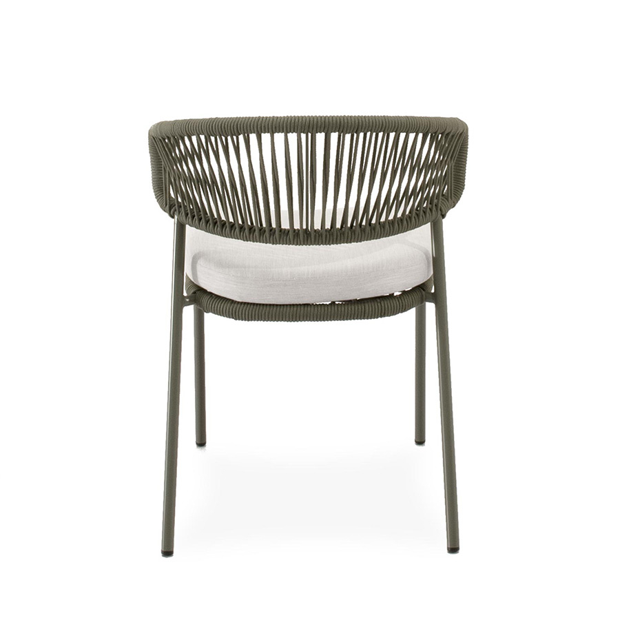 Silla Palmira de Somcasa para jardín en acabado verde y vista trasera.