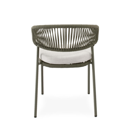 Silla Palmira de Somcasa para jardín en acabado verde y vista trasera.