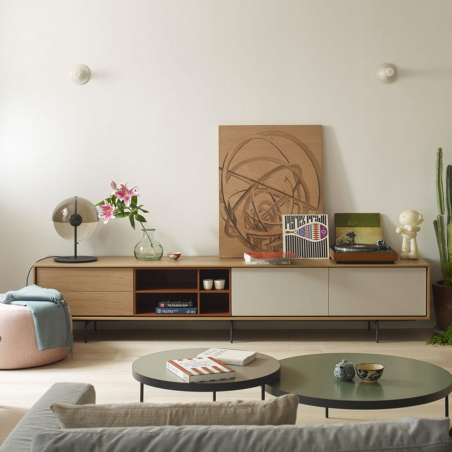 Mueble TV Aura 01 Iconic de Treku, en ambiente de salón decorado con plantas