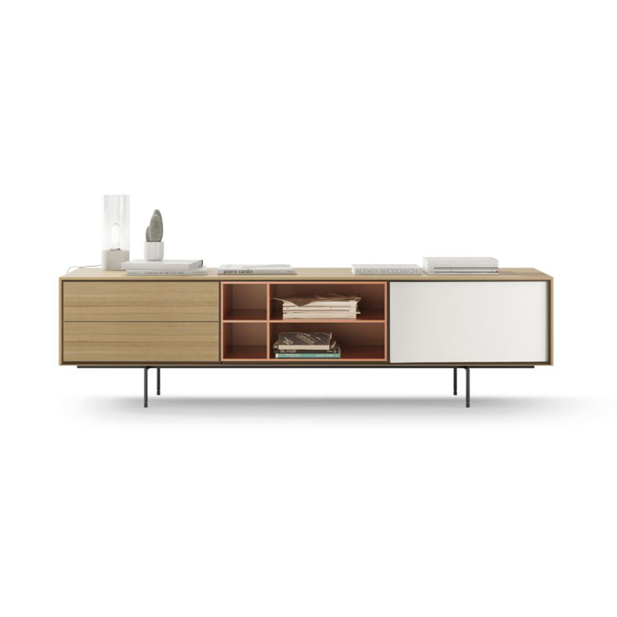 Mueble TV Aura 01 Iconic de Treku con combinación de madera y lacado estilo retro