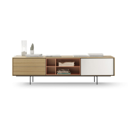 Mueble TV Aura 01 Iconic de Treku con combinación de madera y lacado estilo retro