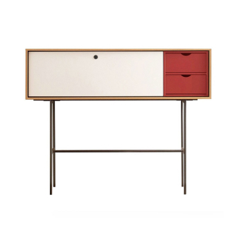 Consola Aura 3 de Treku, en chapa de madera natural y DM lacado, acabado roble orgánico, lacado blanco y lacado brick
