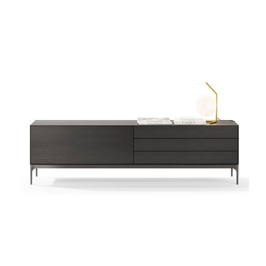 Mueble TV Lauki 4 de Treku, con módulo con puerta abatible y tres cajones y pies metálicos