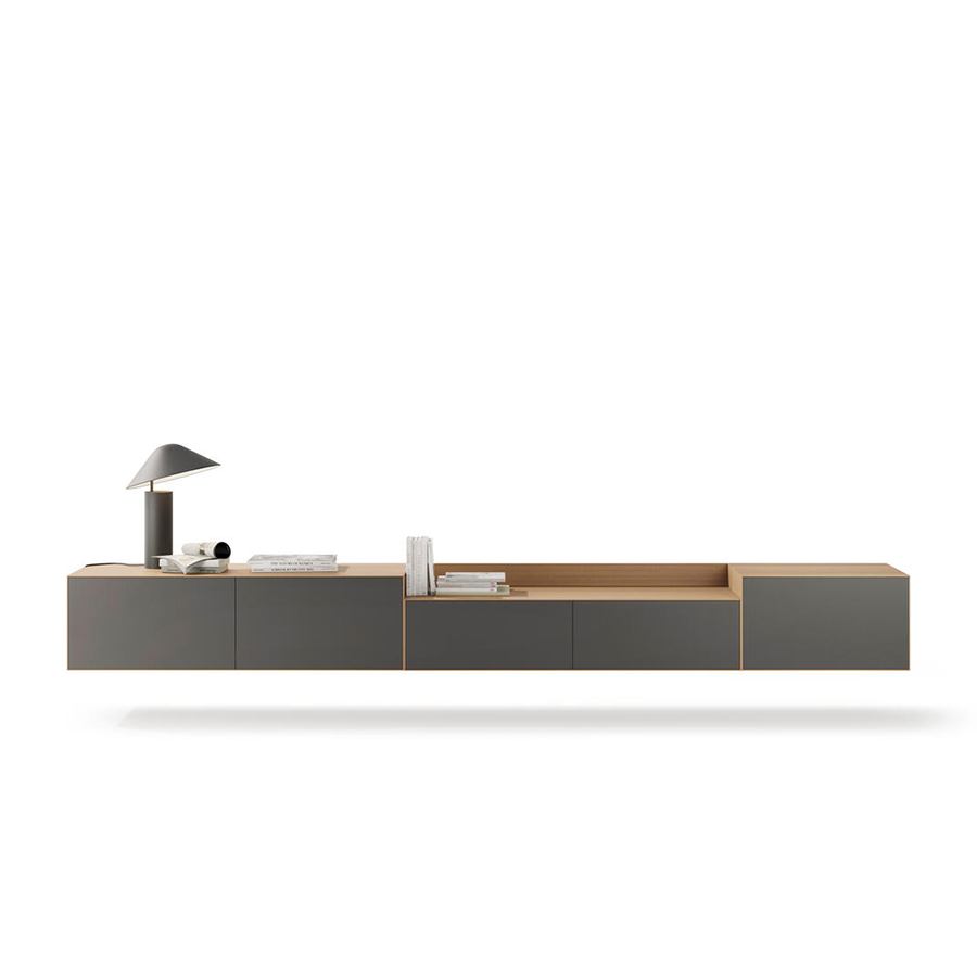 Mueble TV Lauki, de Treku, fabricado en chapa de madera natural y DM lacado