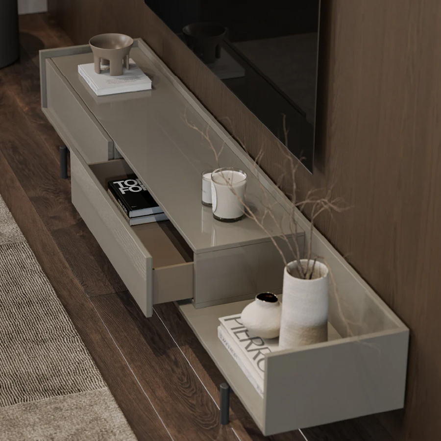 Mueble TV Sottile con dos cajones y bandeja diáfana