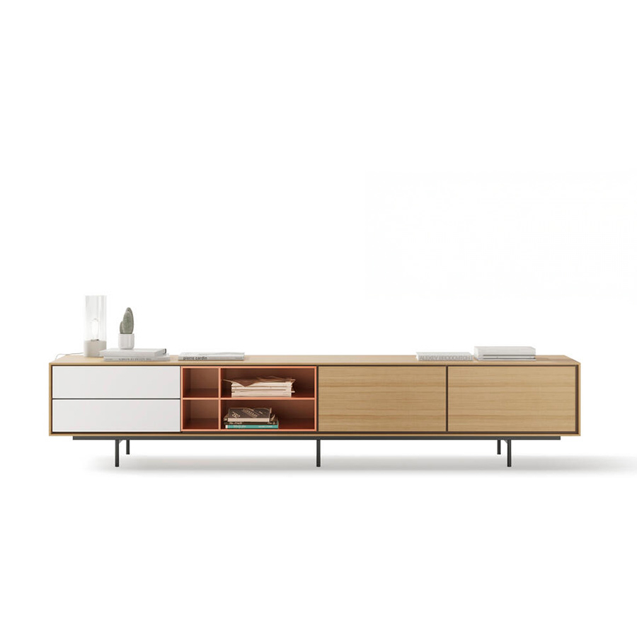 Mueble de TV Aura 2 de Treku, en chapa de madera natural y DM lacado