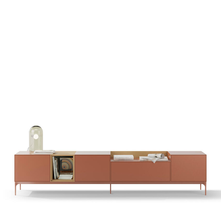 Mueble TV Lauki 7 de Treku, fabricado en chapa de madera natural y DM lacado