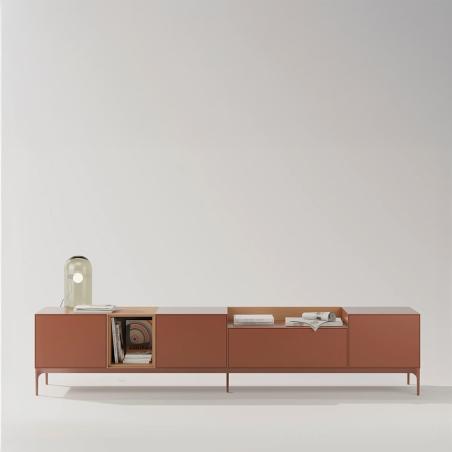 Mueble TV Lauki 7 de Treku, con puerta, diáfano, cajón con copete y pies elípticos