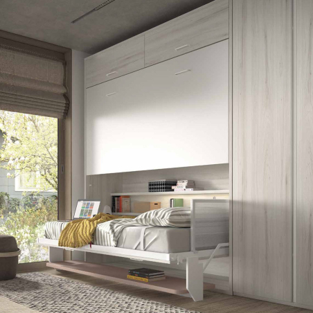 Dormitorio juvenil F-251 con cama doble abatible horizontal abierta