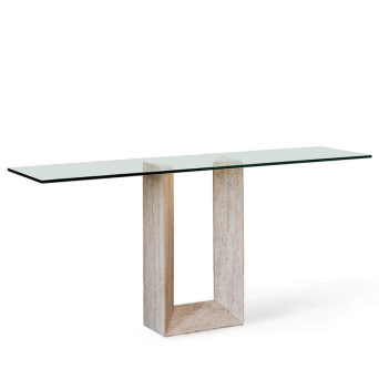 Consola Diapason de Cattelan Italia, con base de mármol y tapa de cristal transparente