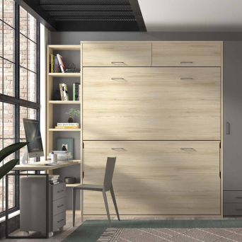Dormitorio juvenil F-255 con cama abatible doble y escritorio con cajones