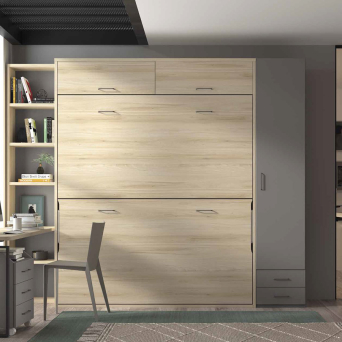 Dormitorio juvenil F-255 con cama abatible doble y escritorio con cajones 2