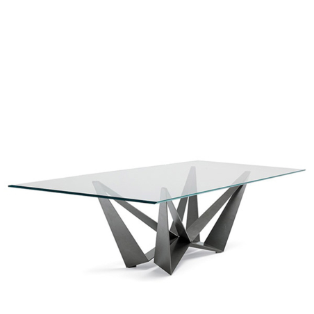 Mesa Skorpio de Cattelan Italia, estructura gofrado grafito y tapa cristal