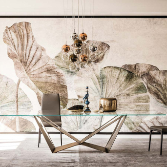 Mesa Skorpio de Cattelan Italia, estructura brushed bronze y tapa cristal 2