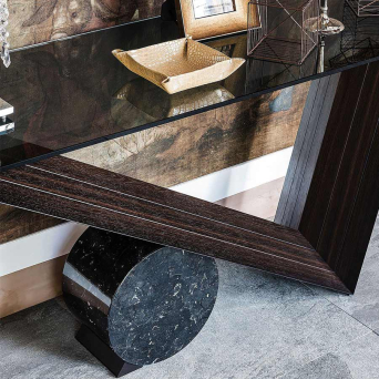 Consola Valentino de Cattelan Italia, con base en madera y tapa en cristal transparente 2