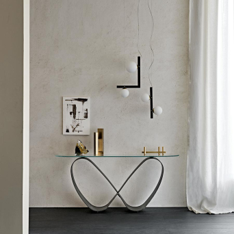 Consola Butterfly de Cattelan Italia, con estructura acabado bronce y tapa de cristal transparente 2