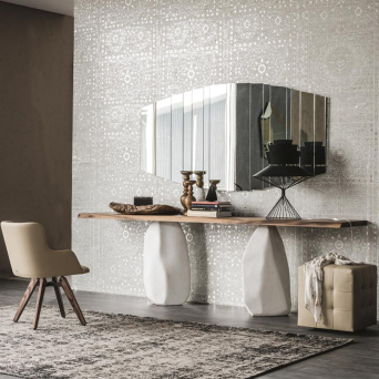 Consola Rapa Nui de Cattelan Italia, con base de cemento blanco y tapa de madera maciza 2