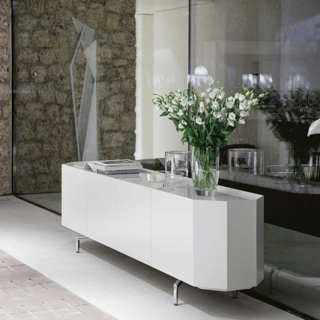 Mueble TV Chelsea de Cattelan Italia, estructura madera lacado blanco y patas acero cromado