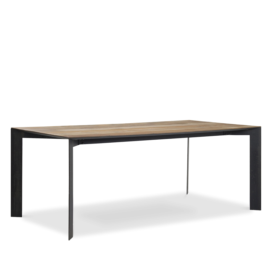 Mesa Fusion rectangular de PLM Design, con tapa de teca reciclada maciza y patas de acero lacado