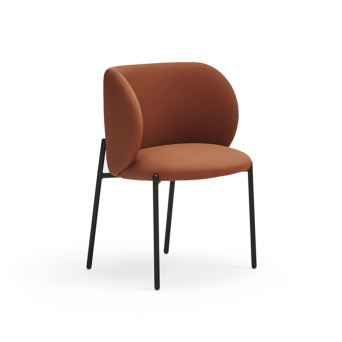 Silla Mogi de Teulat, con estructura de metal y tapizado en tela acabado rojo