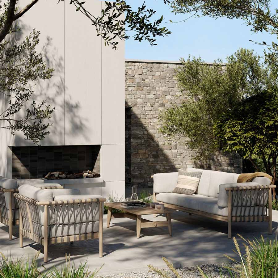 Sillón de terraza Venus, de Crisal Decoración, integrado en ambiente exterior