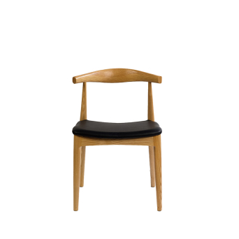 Silla de madera natural con asiento tapizado negro, de Crisal Decoración 2