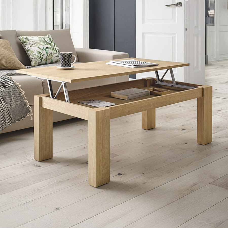 Mesa de centro elevable Évora de la marca Pemi Mobiliario y vista en ambiente.