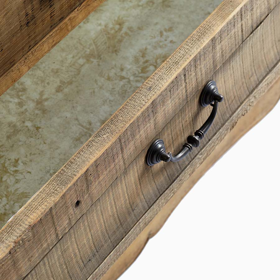 Detalle del interior del cajón de la Cómoda de madera y piedra de Crisal Decoración