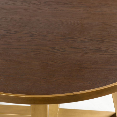 Detalle de la tapa de madera de roble de la Mesa redonda roble y dorado de Crisal Decoración
