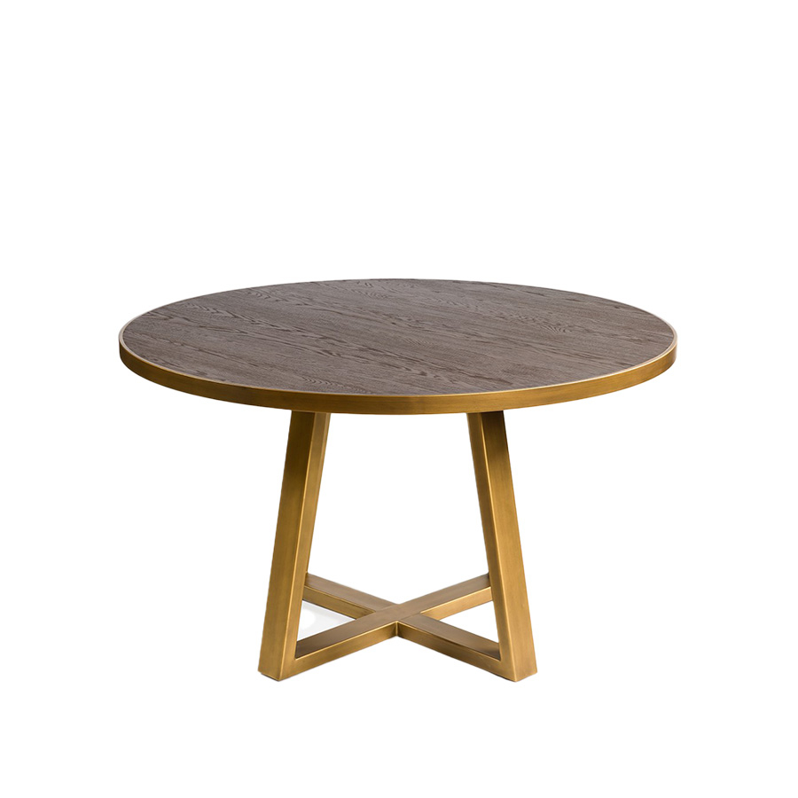Mesa redonda roble y dorado de Crisal Decoración