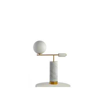 Lámpara de mesa Alina, de Crisal Decoración, con base de mármol y pantalla redonda de cristal