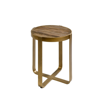 Mesa auxiliar en madera de olmo con patas de metal dorado, de Crisal Decoración