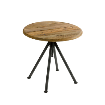 Mesa auxiliar en madera de pino reciclado con patas de acero color negro, de Crisal Decoración