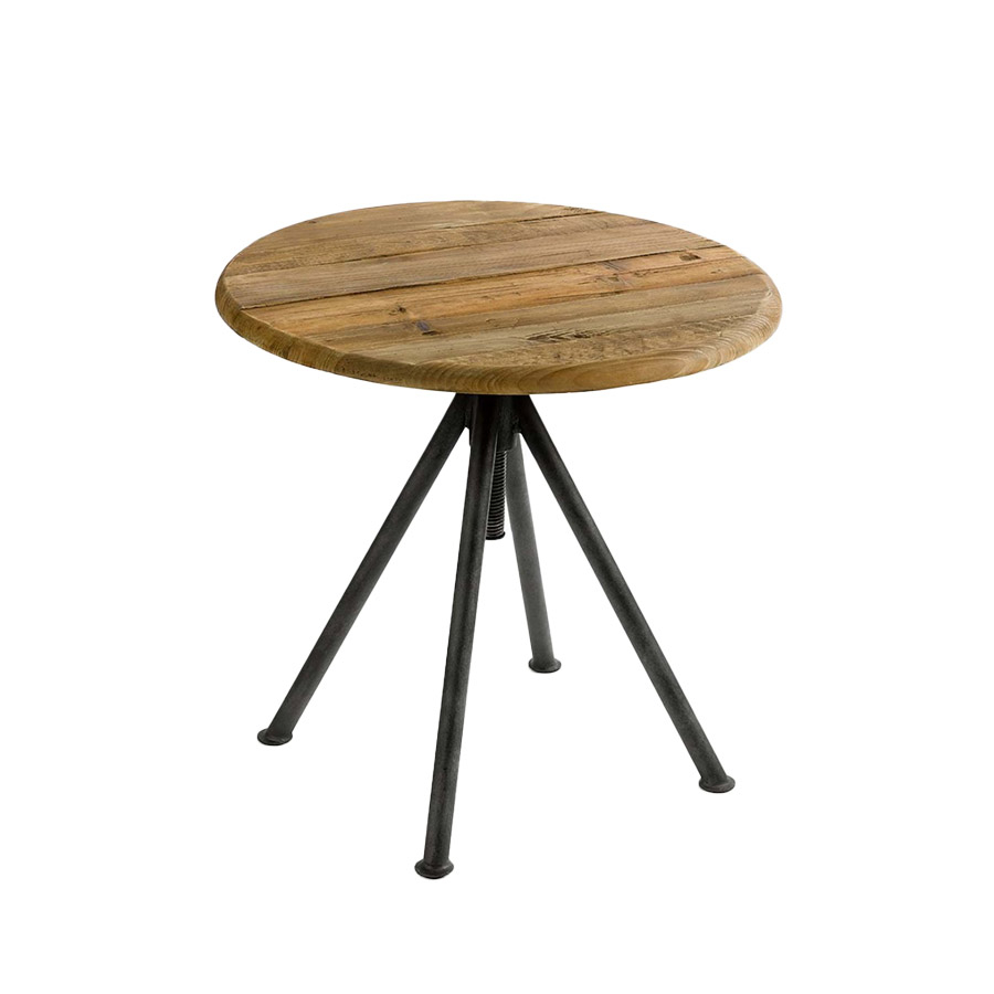 Mesa auxiliar en madera de pino reciclado con patas de acero color negro, de Crisal Decoración